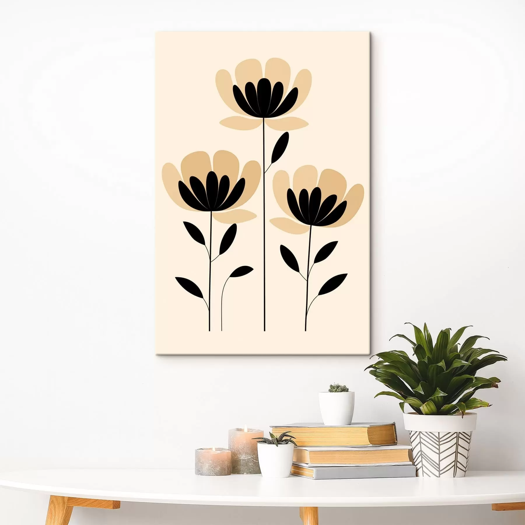 murales de pared Flores minimalistas en tonos negros y beige s48353
