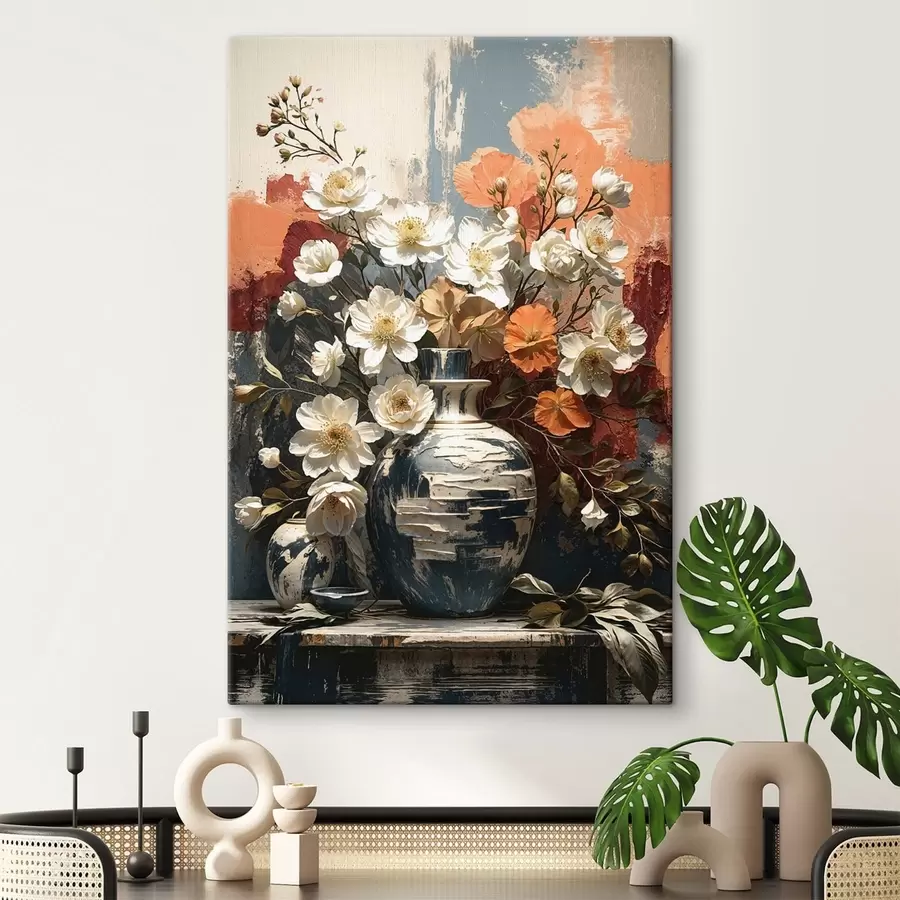 murales de pared Flores en jarrones frente a una pared con textura s48360