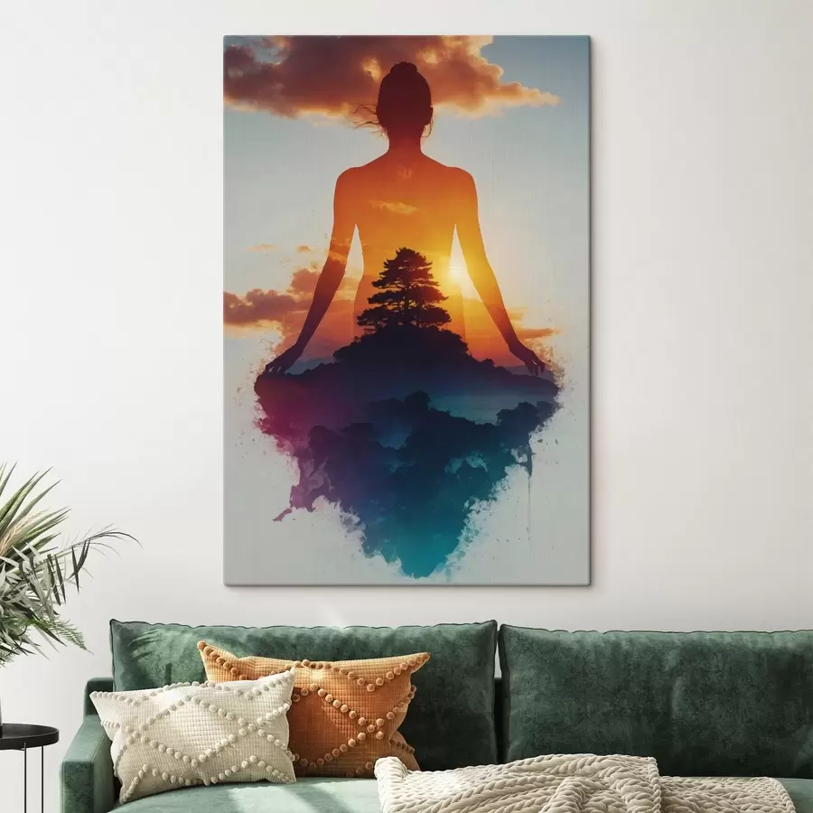 murales de pared Silueta humana con un paisaje al atardecer en el fondo s48364