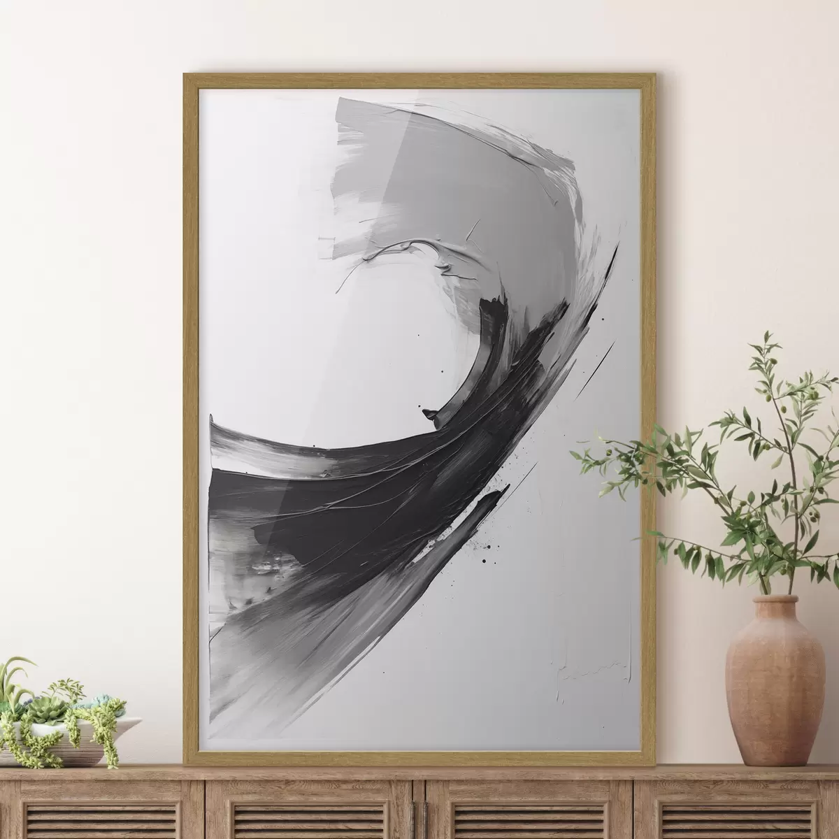 Poster Pincelada abstracta en negro sobre fondo blanco f48326