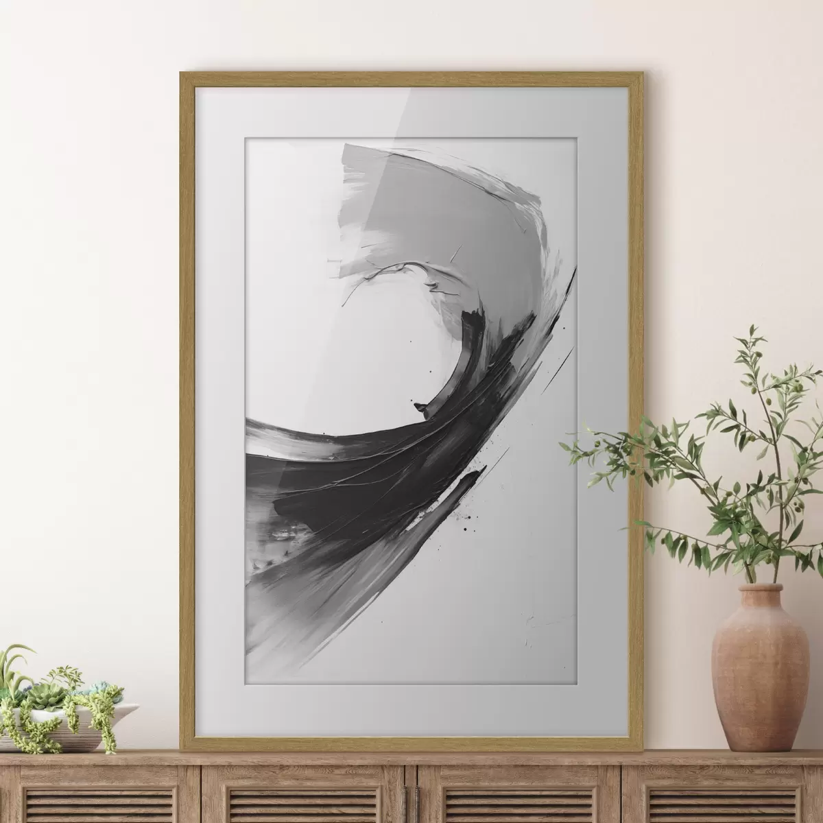 Poster Pincelada abstracta en negro sobre fondo blanco f48326