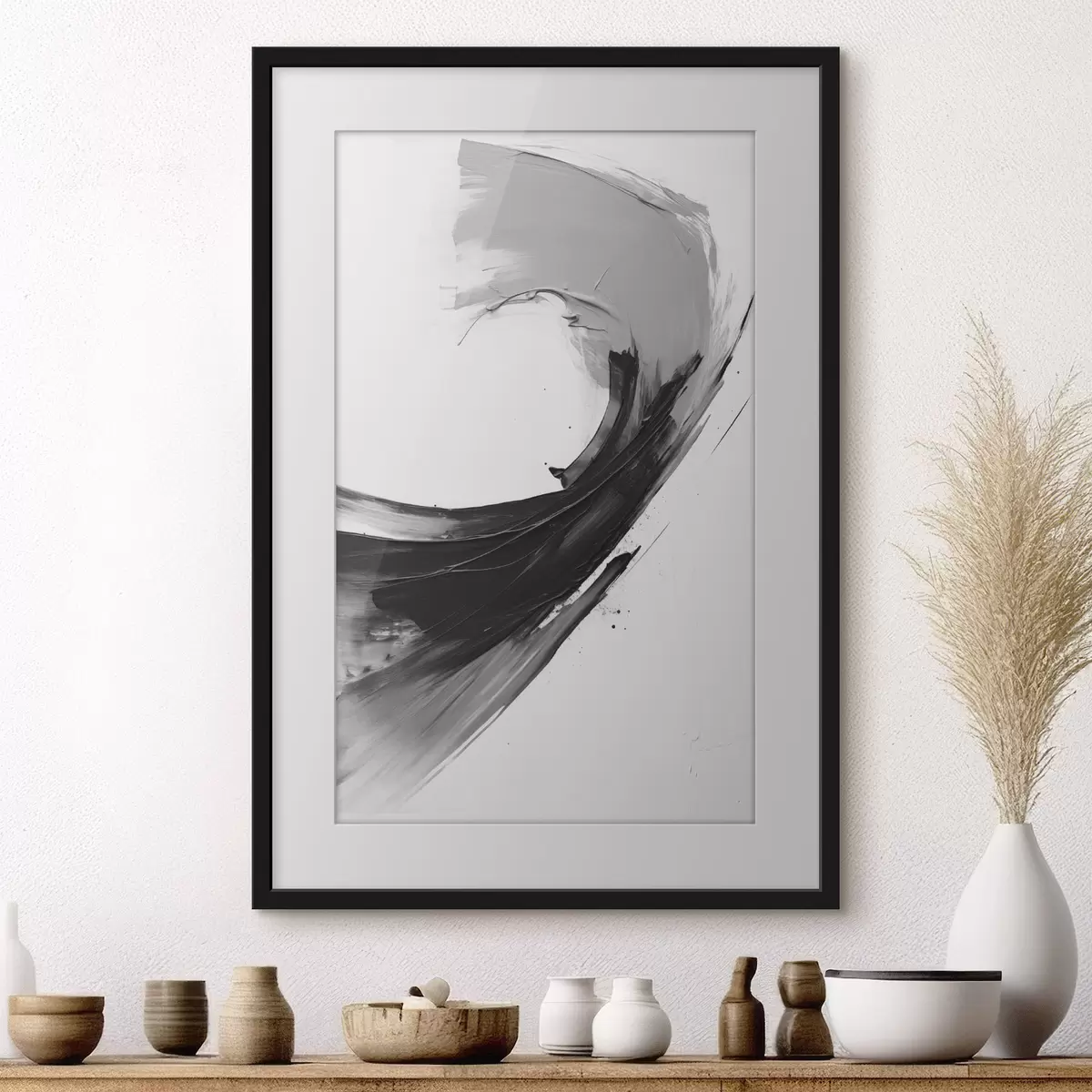 Poster Pincelada abstracta en negro sobre fondo blanco f48326
