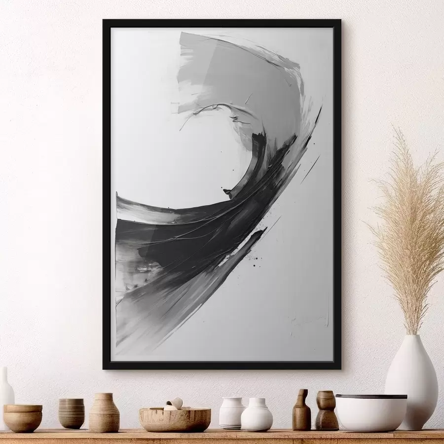 murales de pared Pincelada abstracta en negro sobre fondo blanco f48326