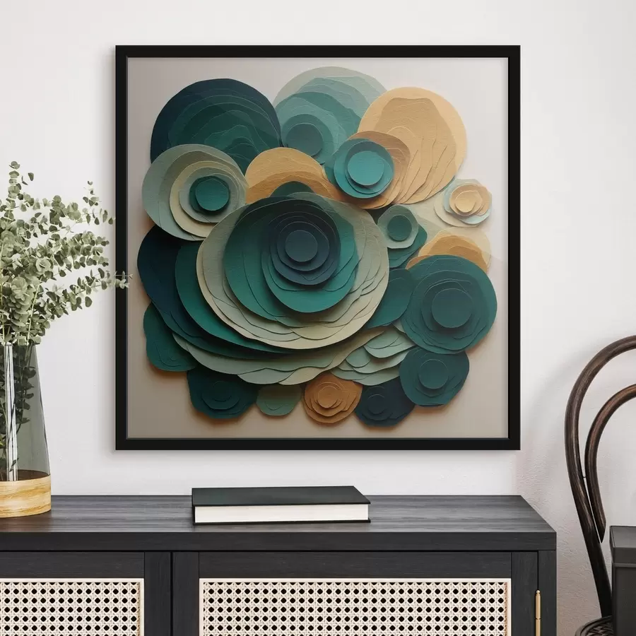 murales de pared Círculos de papel superpuestos en tonos verdes y beige f48332