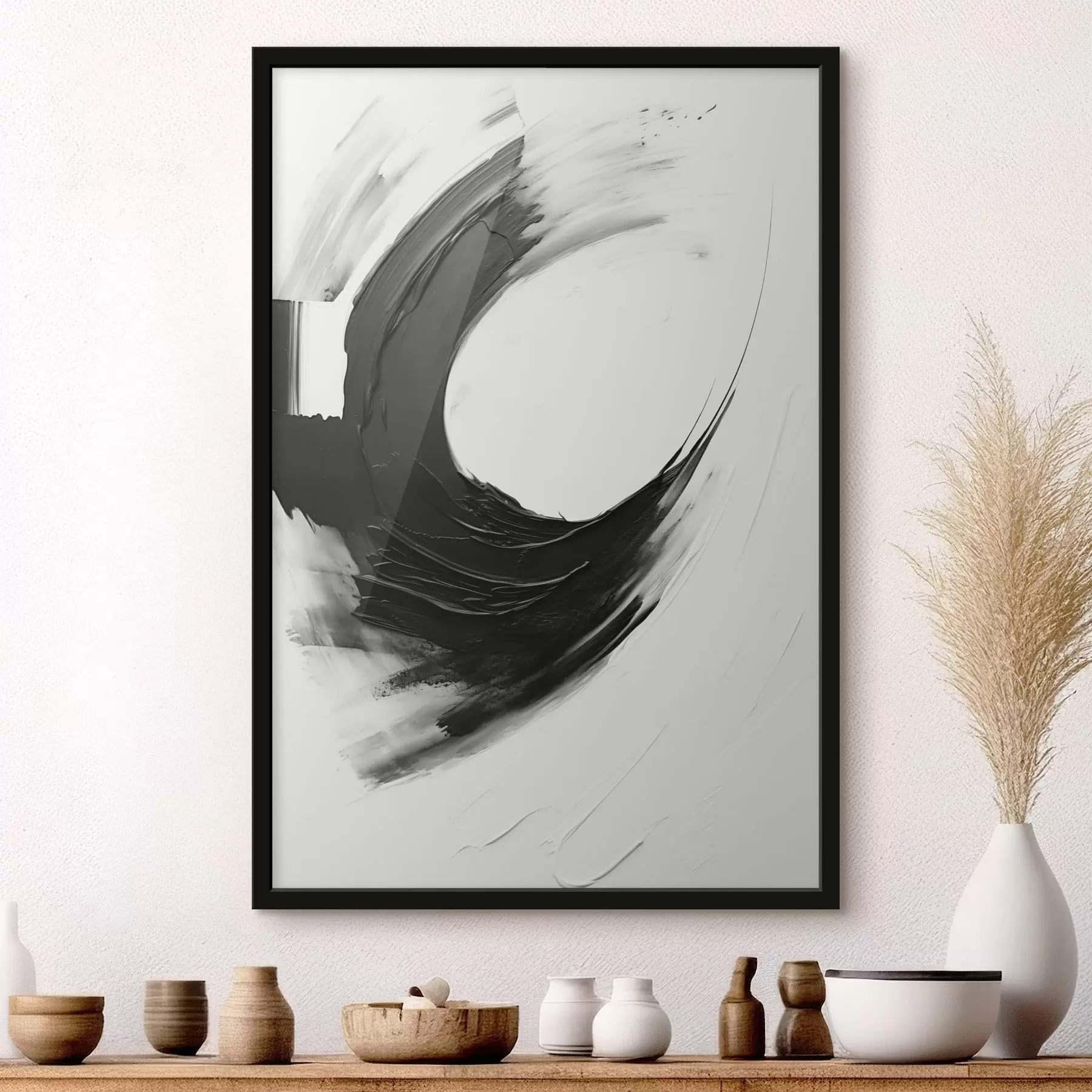 murales de pared Pincelada abstracta en negro sobre fondo claro f48340