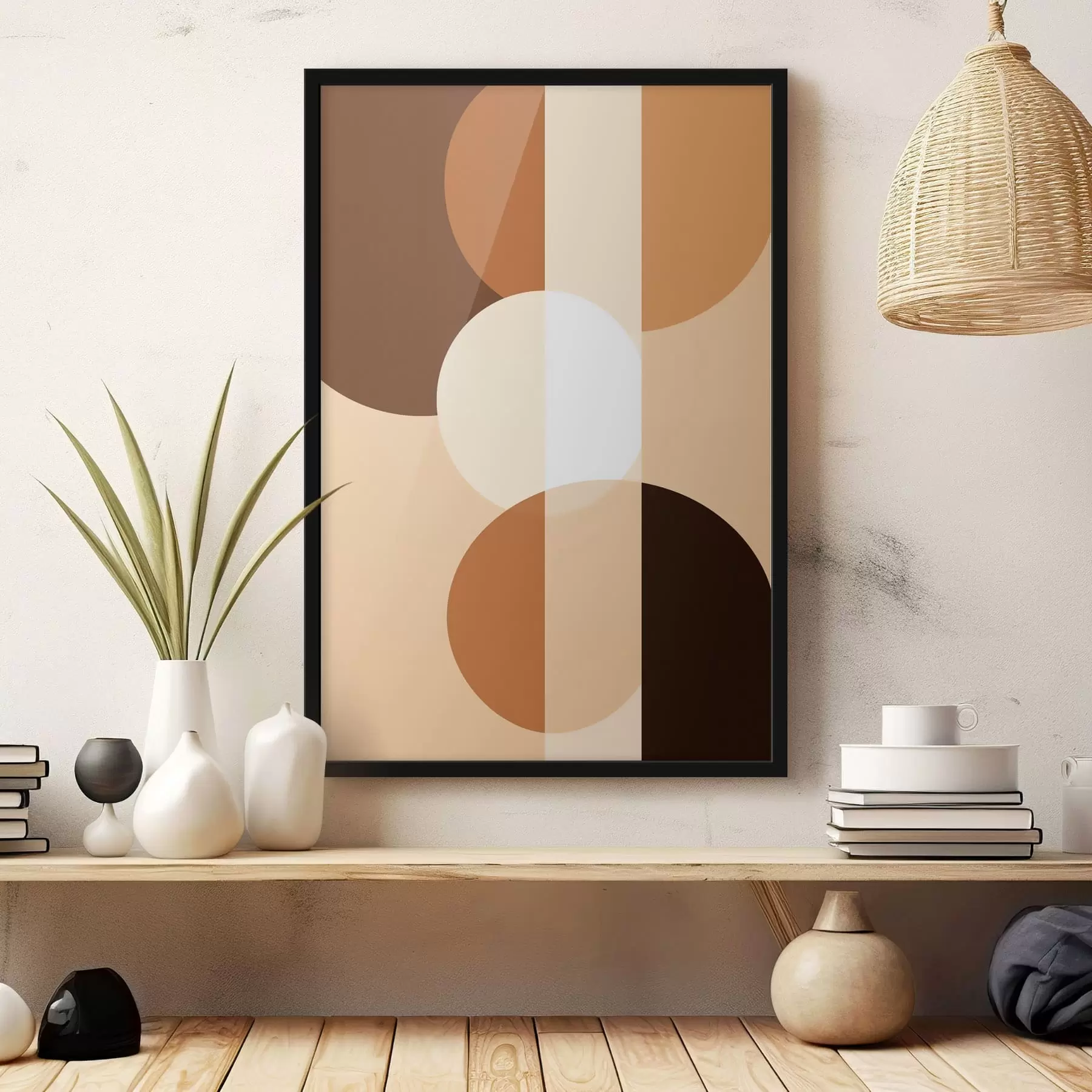 murales de pared Círculos y formas geométricas en tonos cálidos f48350