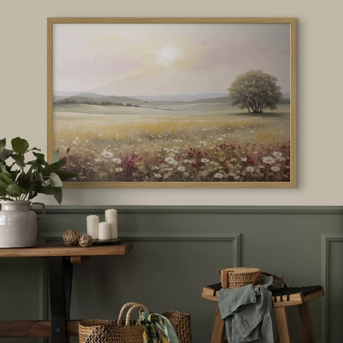 Poster Paisaje con un campo de flores y un árbol en el horizonte f48355