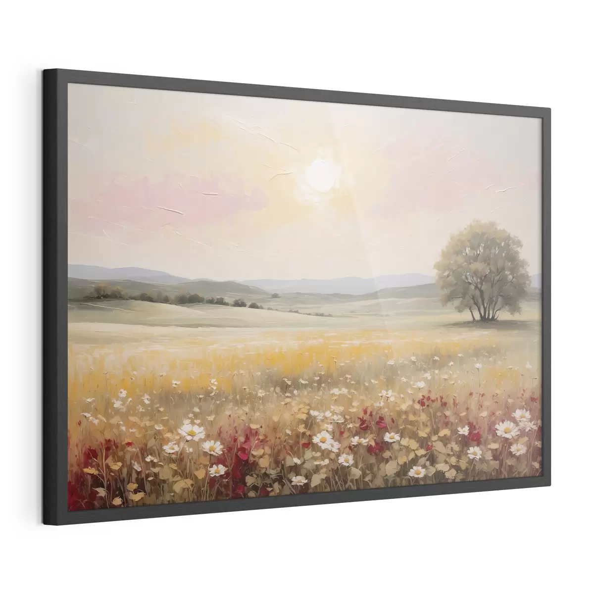 Poster Paisaje con un campo de flores y un árbol en el horizonte f48355
