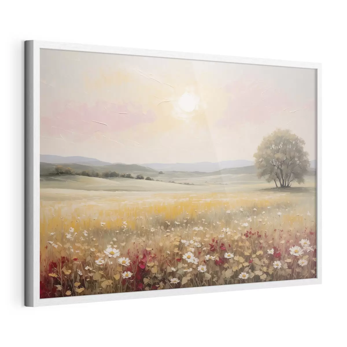 Poster Paisaje con un campo de flores y un árbol en el horizonte f48355