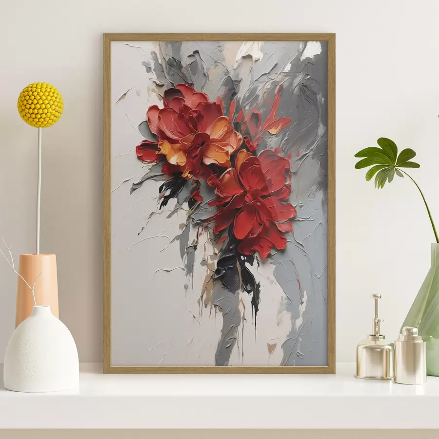 murales de pared Flores rojas con trazos texturados sobre un fondo claro f48365