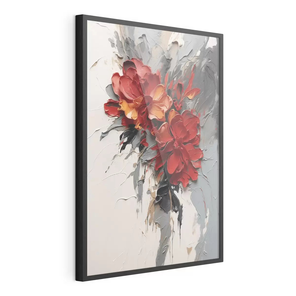 Poster Flores rojas con trazos texturados sobre un fondo claro f48365