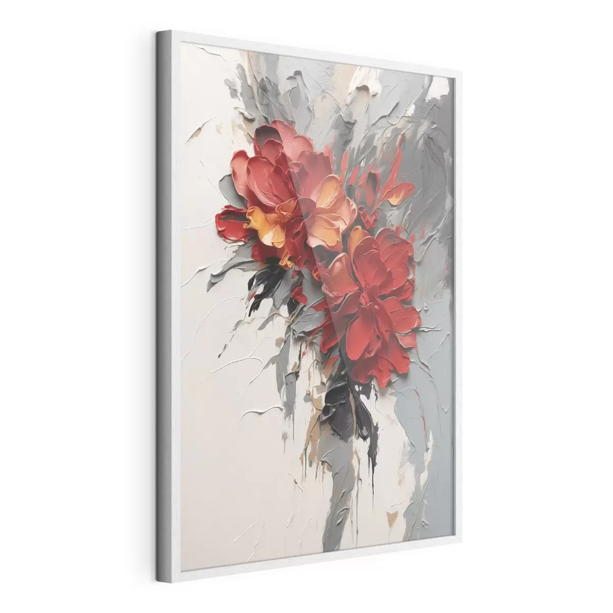 Poster Flores rojas con trazos texturados sobre un fondo claro f48365