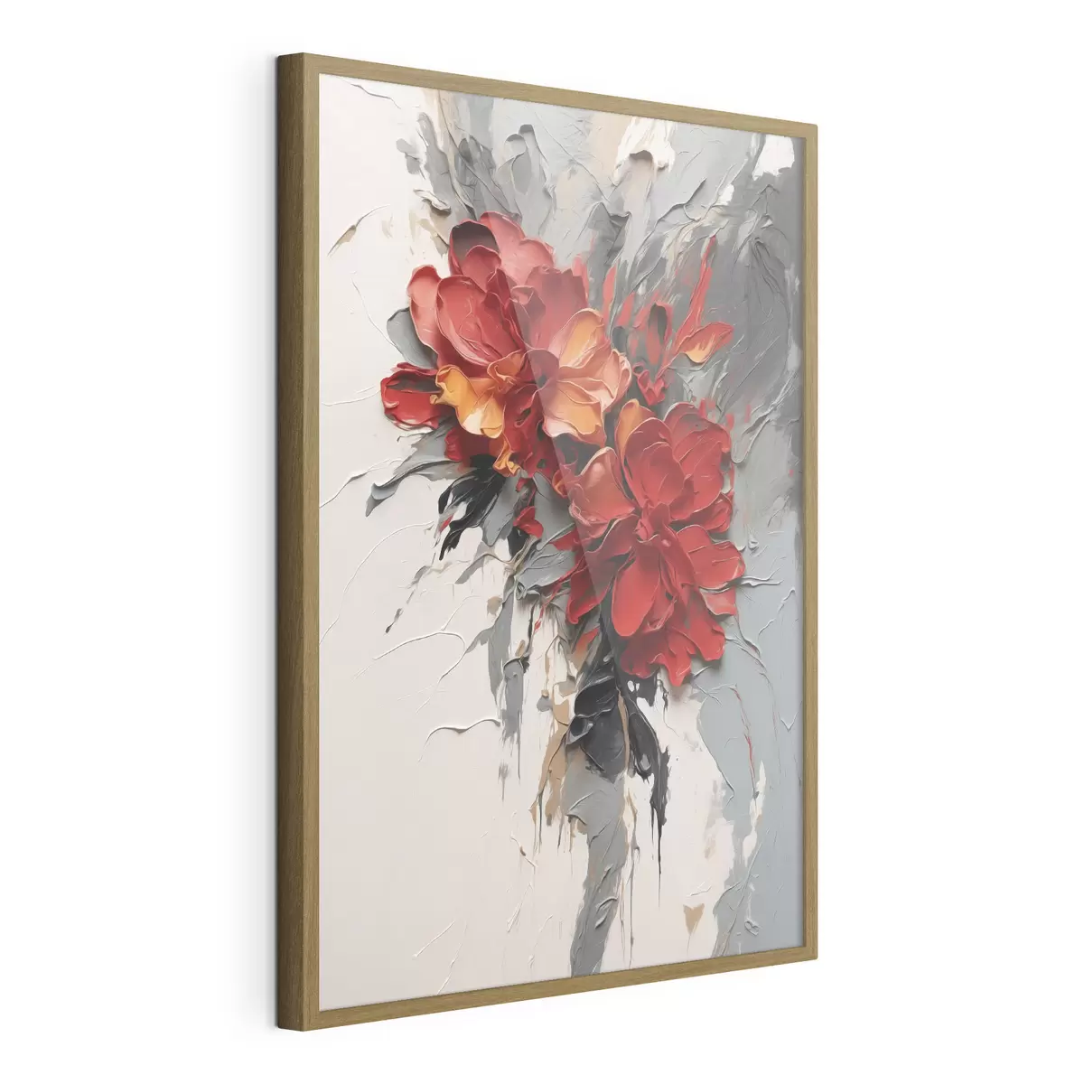 Poster Flores rojas con trazos texturados sobre un fondo claro f48365
