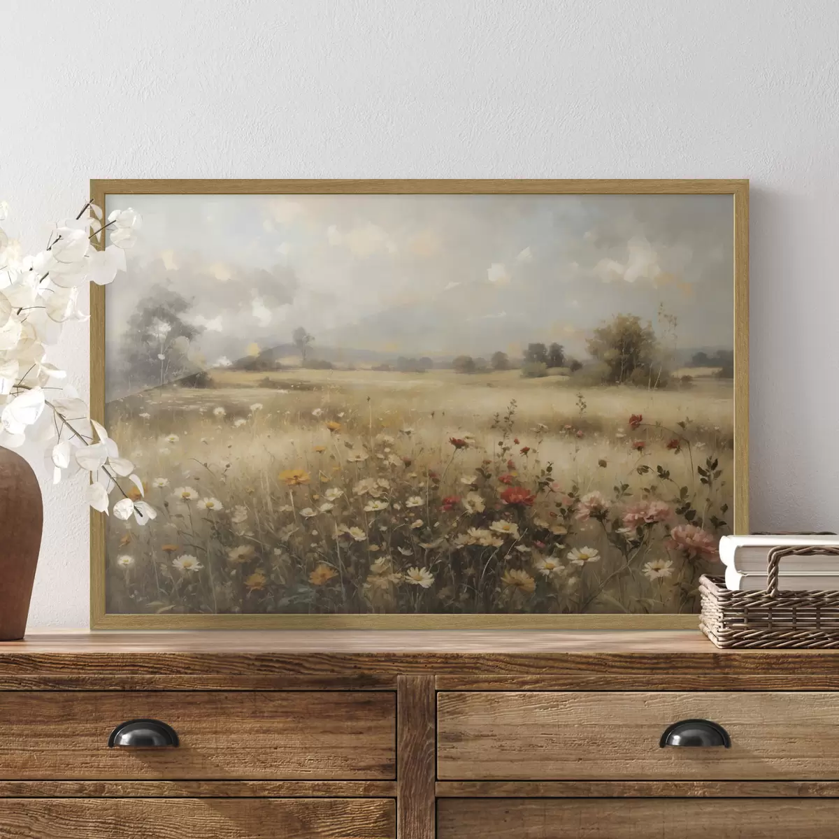 Poster Campo de flores silvestres bañado por una luz suave f48491
