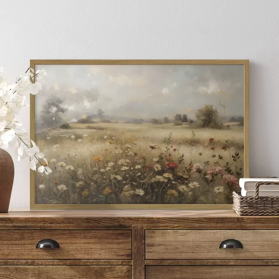 murales de pared Campo de flores silvestres bañado por una luz suave f48491