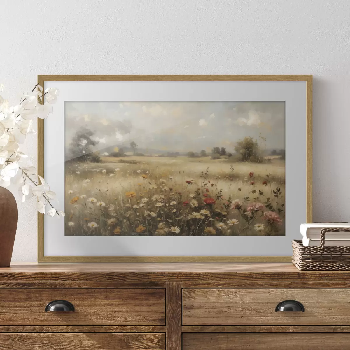 Poster Campo de flores silvestres bañado por una luz suave f48491