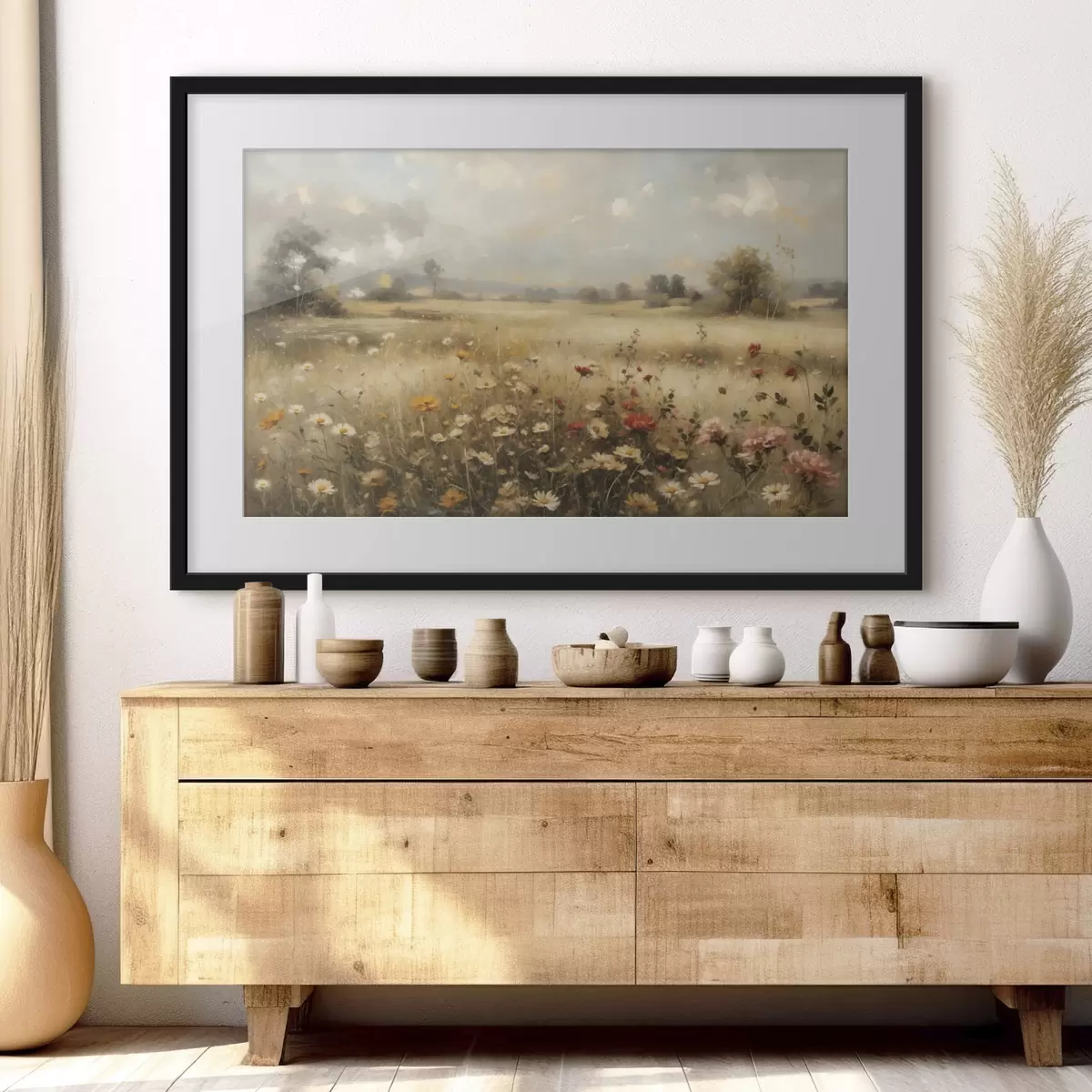 Poster Campo de flores silvestres bañado por una luz suave f48491
