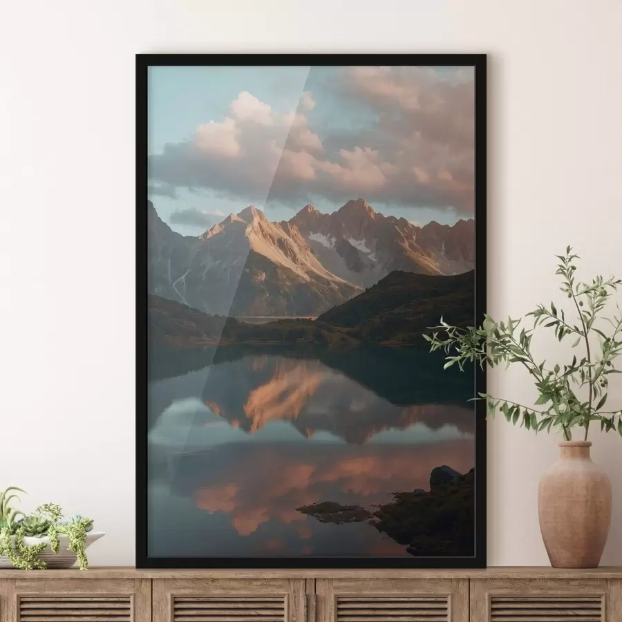 murales de pared Paisaje montañoso con el reflejo del lago f48493