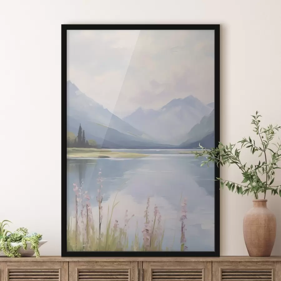 murales de pared Lago cerca de las montañas imitación de pintura f48503
