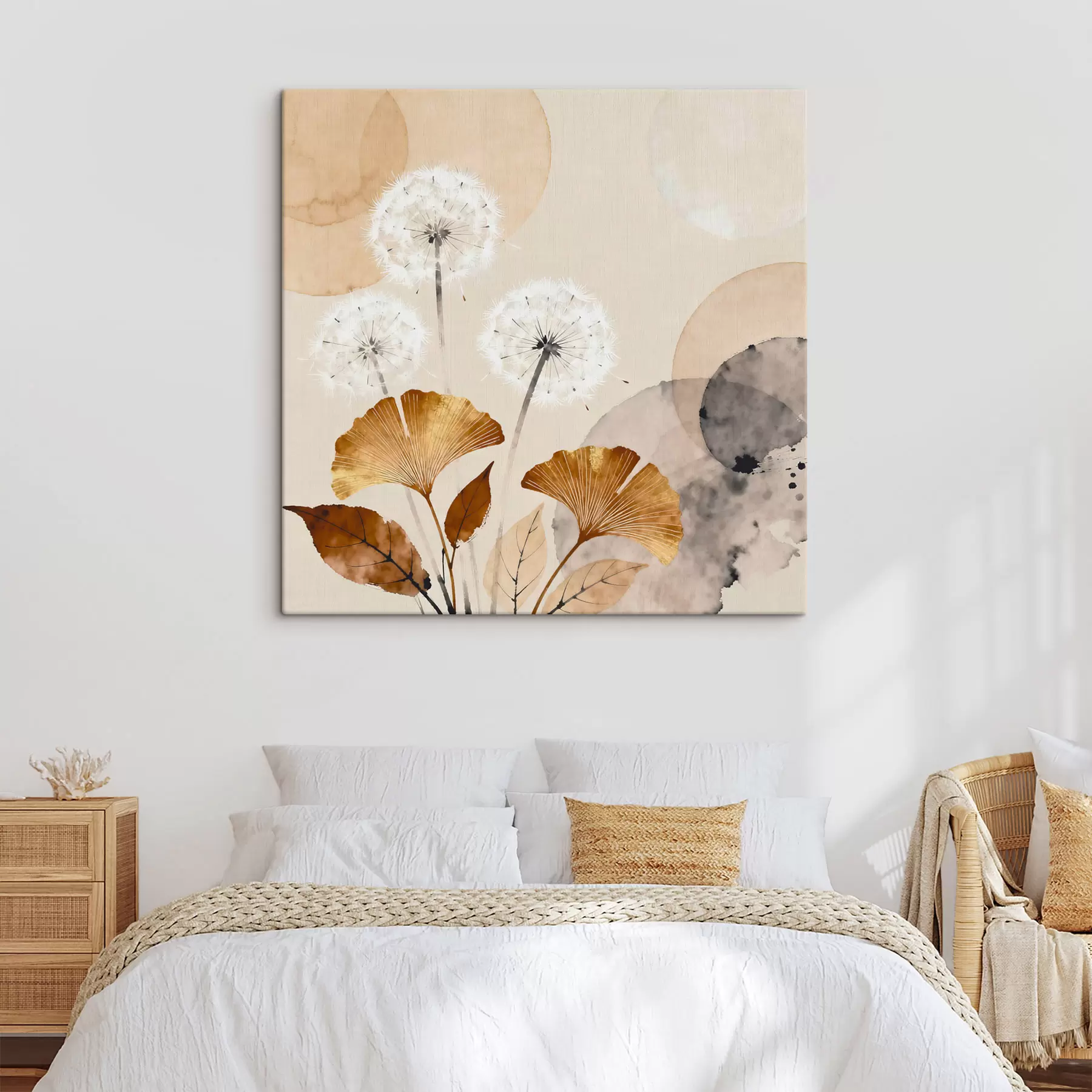 murales de pared Dientes de león y hojas de ginkgo en estilo abstracto s48279