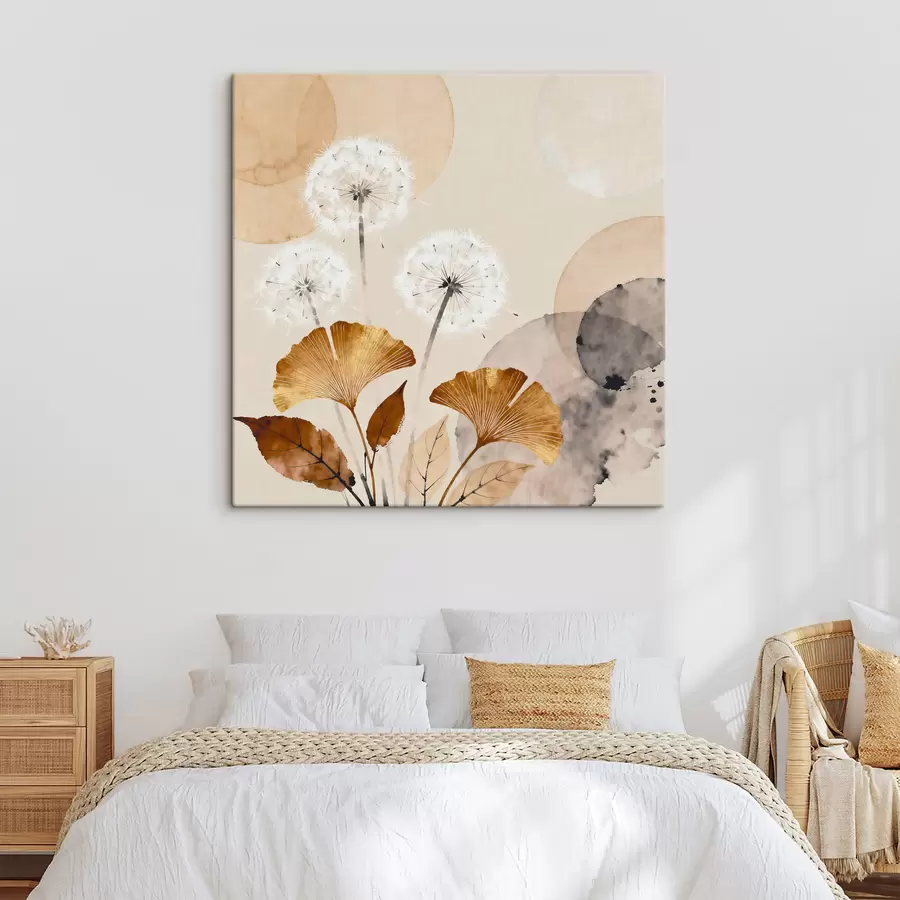 murales de pared Dientes de león y hojas de ginkgo en estilo abstracto s48279