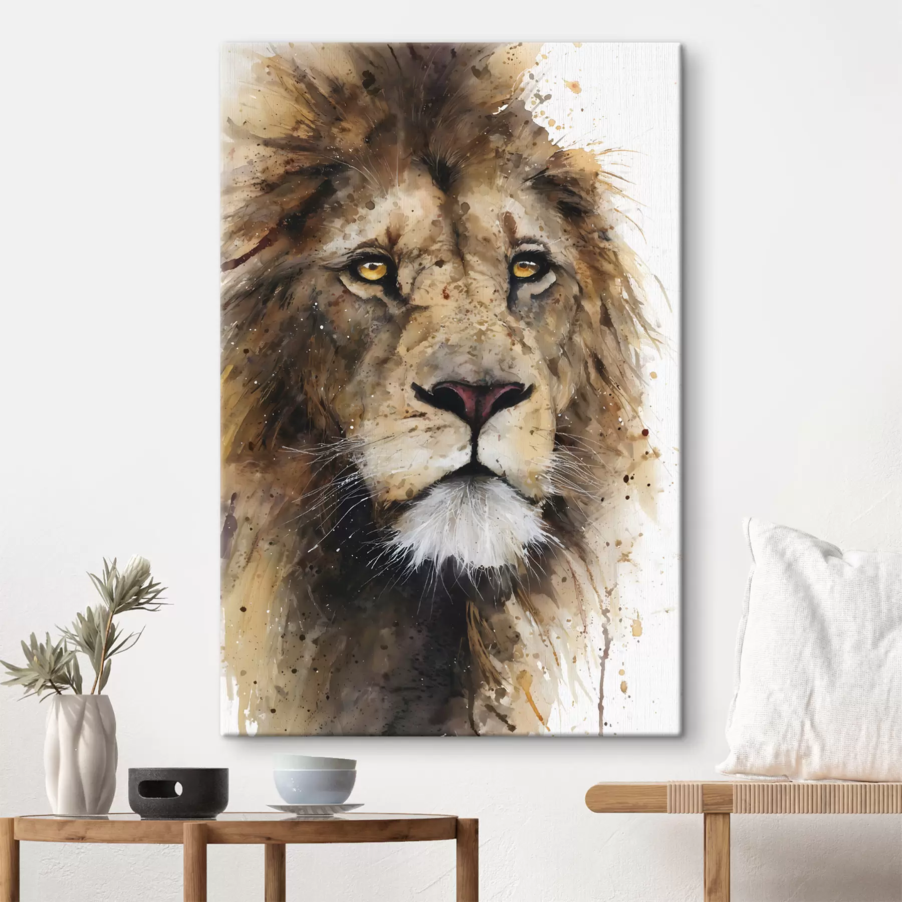 murales de pared un poderoso león pintado al estilo de la acuarela s48525