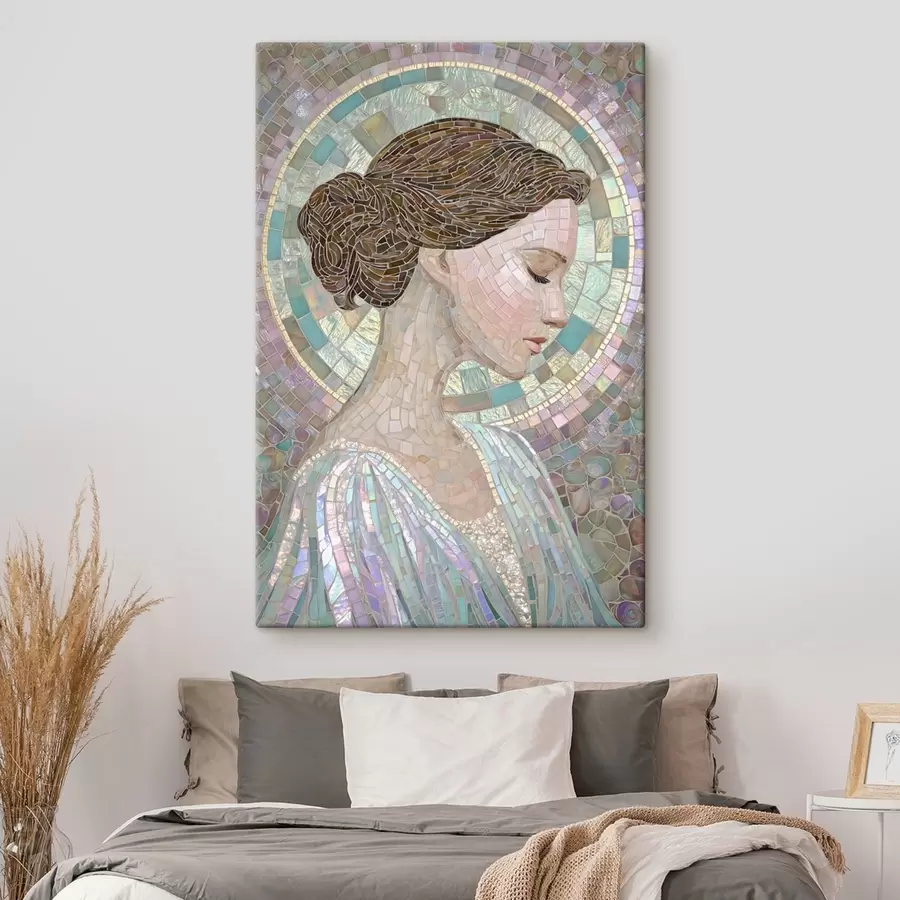 murales de pared el perfil de una mujer en estilo vitral s48551