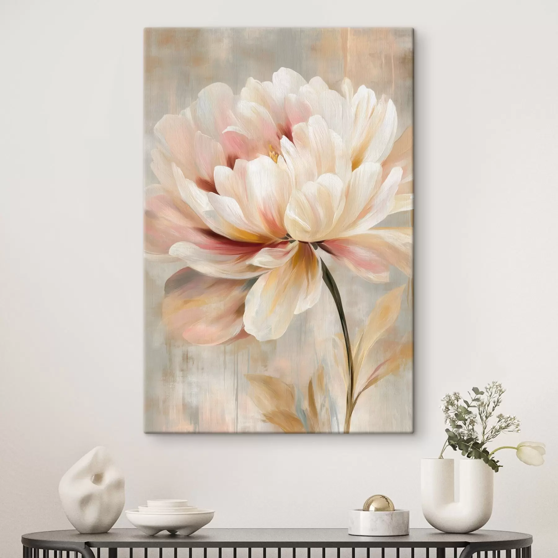 murales de pared Delicada peonía en tonos pastel, al estilo de una pintura al óleo s48183