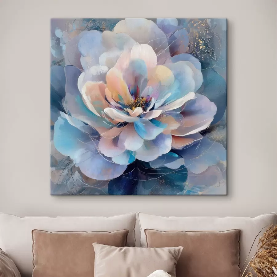 murales de pared Flor abstracta en tonos rosas y azules, en estilo pictórico contemporáneo s48185