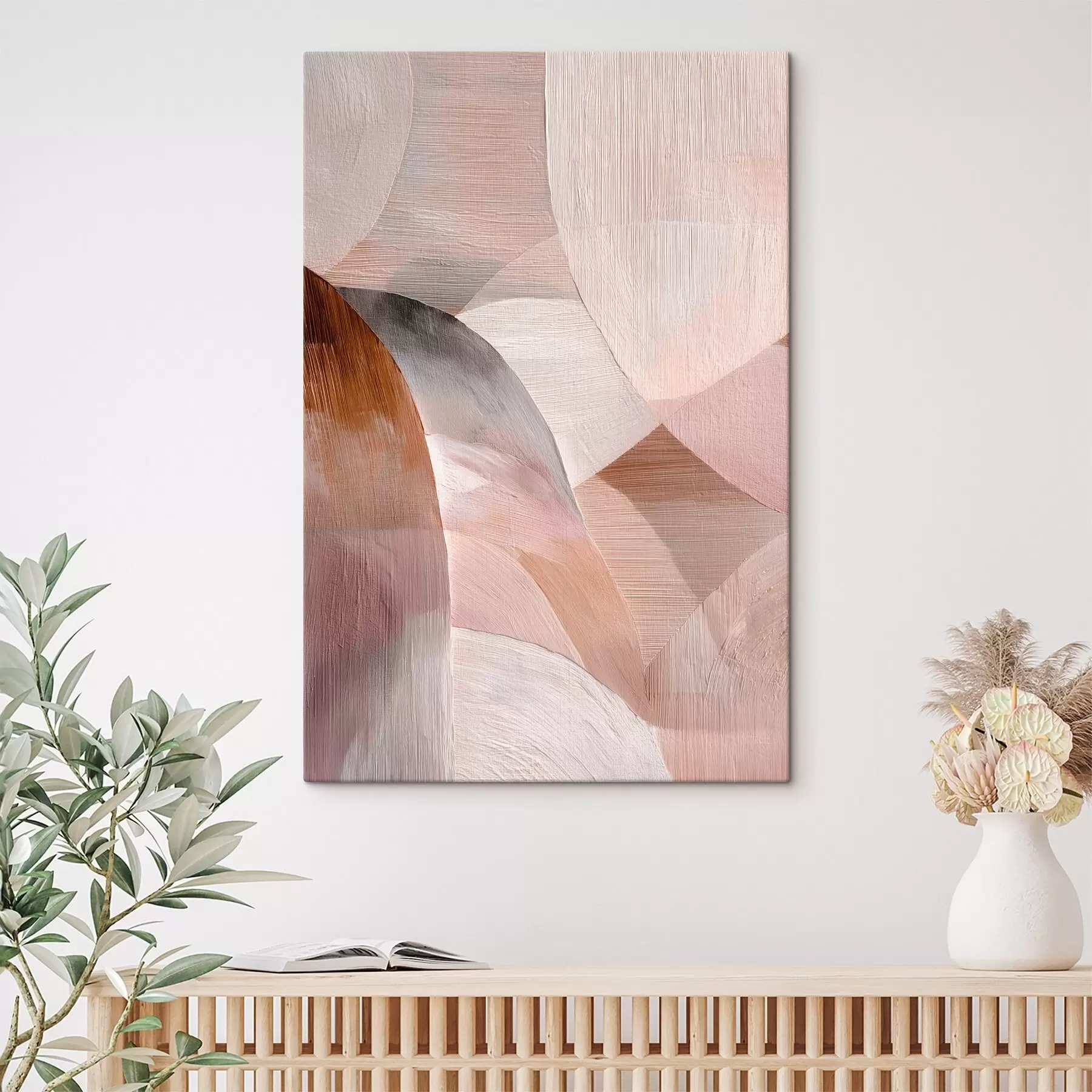murales de pared Abstracción geométrica en una cálida paleta de tonos melocotón, al estilo de un póster artístico s48189