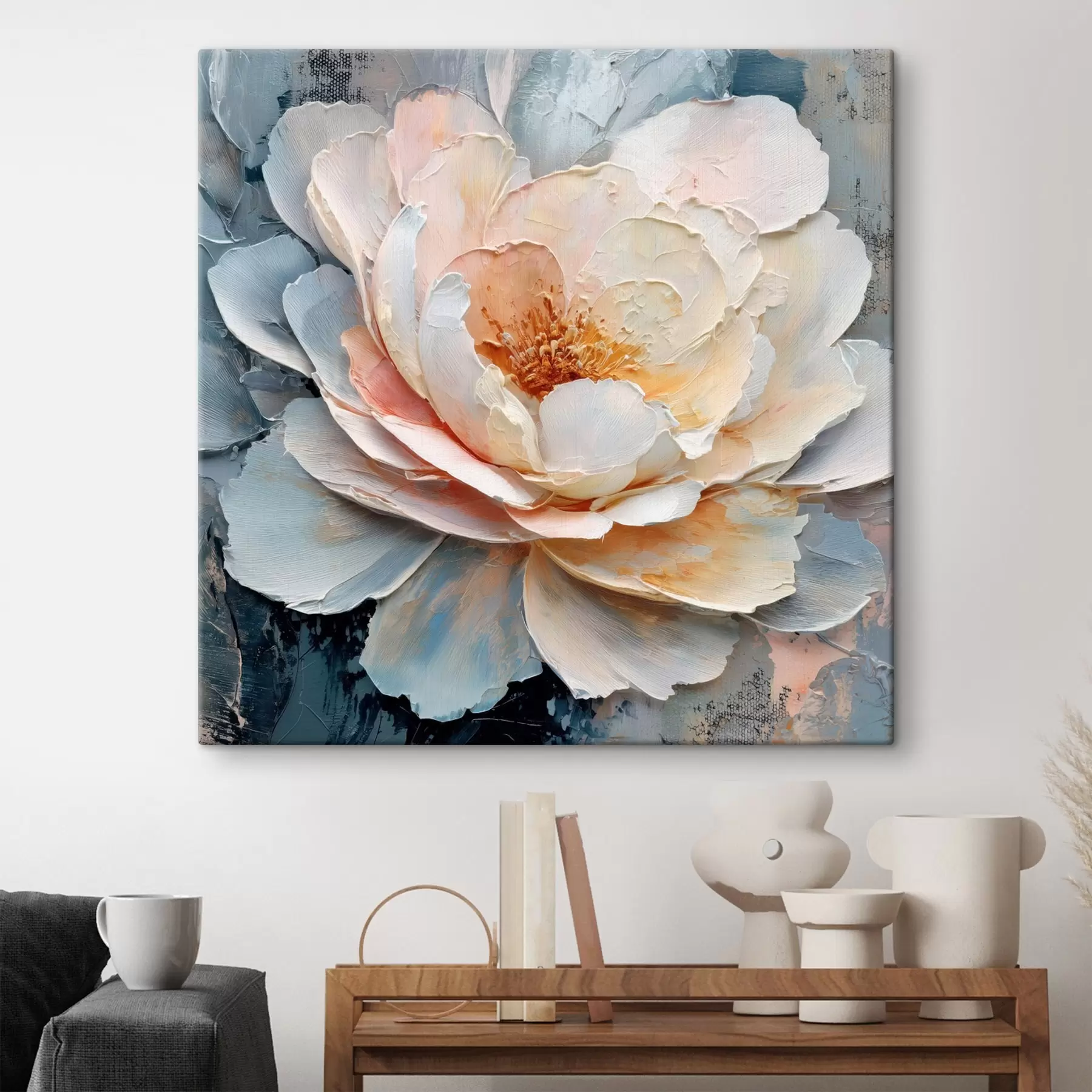 murales de pared Primer plano de una flor con pinceladas texturizadas y expresivas, en un estilo pictórico contemporáneo s48198