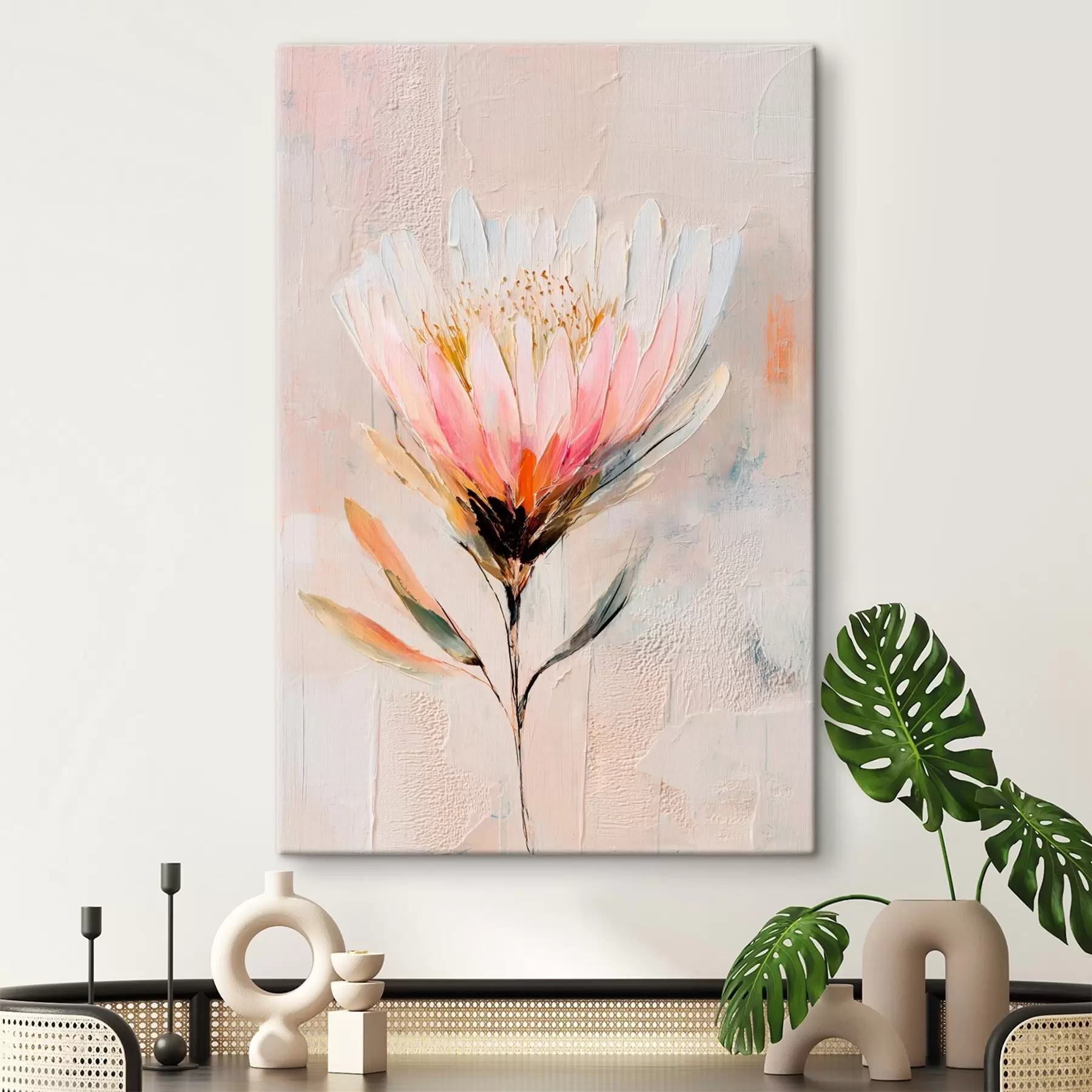 murales de pared Flor de protea en suaves tonos rosados, al estilo de una pintura al óleo s48205