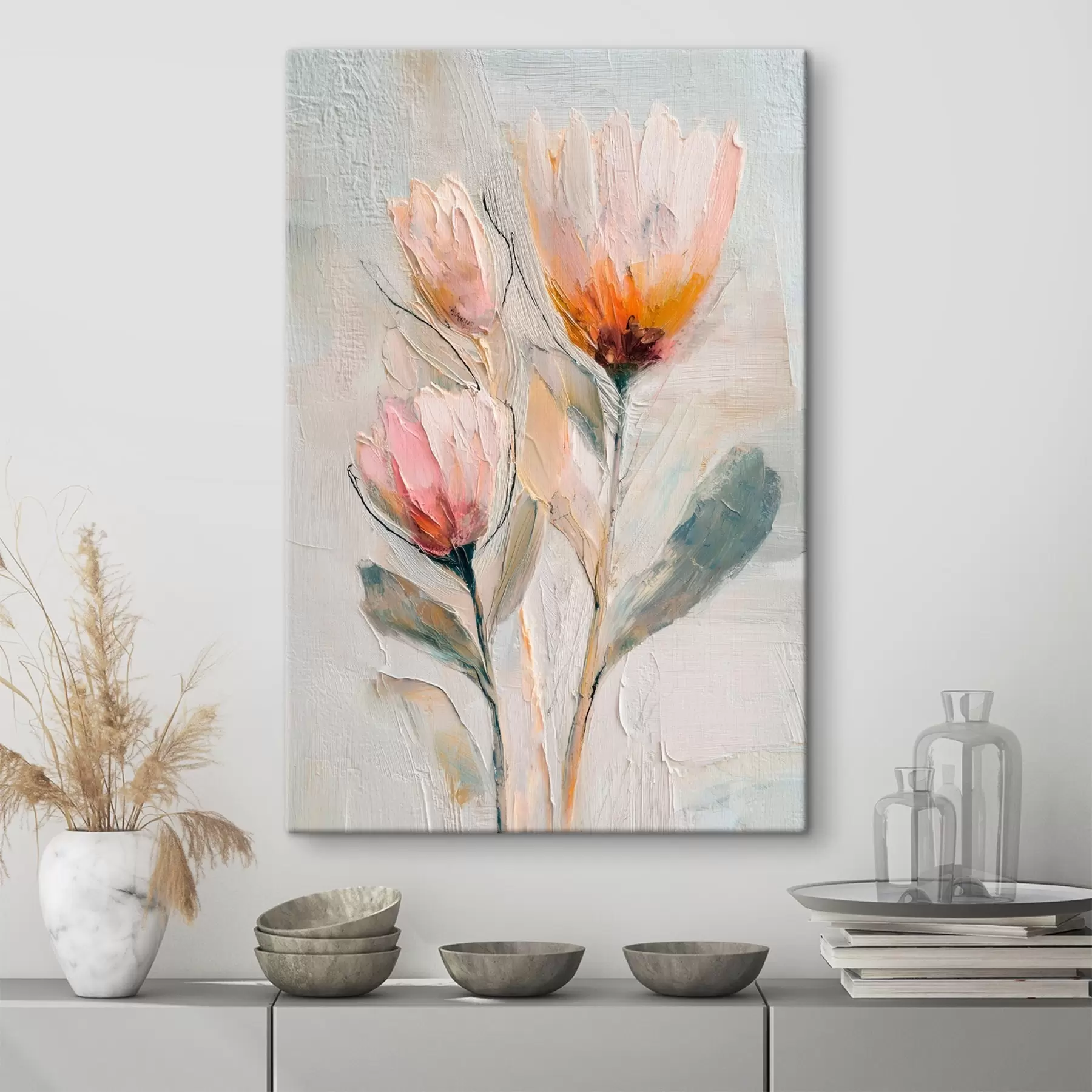 murales de pared Ramo de flores de protea con efecto de pinceladas gruesas s48206