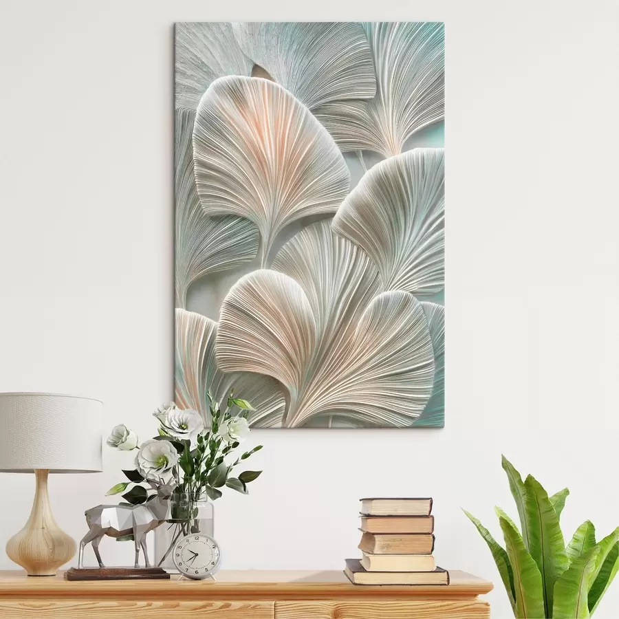 murales de pared Ilustración artística con hojas en relieve en estilo contemporáneo de bajorrelieve s48210