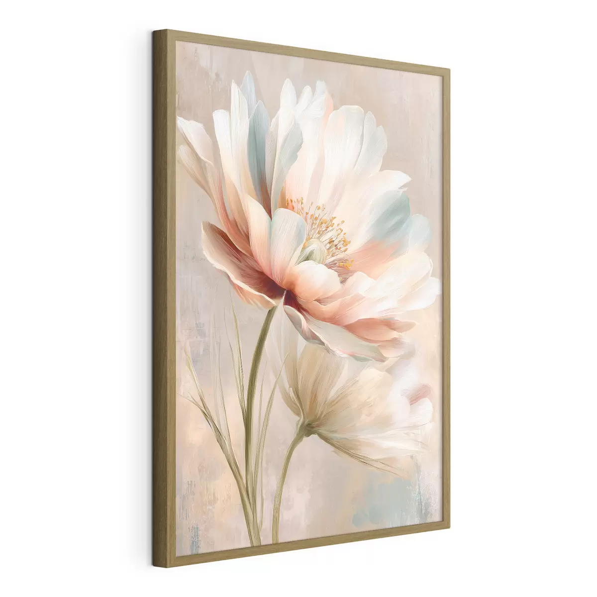 Poster Delicadas peonías en tonos beige y coral, al estilo de una pintura al óleo f48184