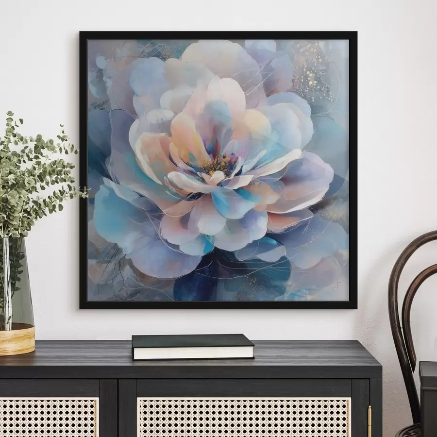 murales de pared Flor abstracta en tonos rosas y azules, en estilo pictórico contemporáneo f48185