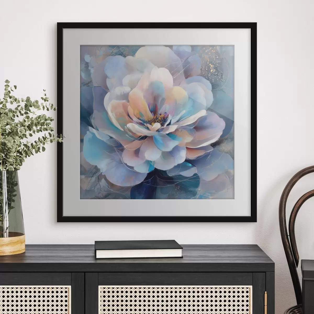 Poster Flor abstracta en tonos rosas y azules, en estilo pictórico contemporáneo f48185