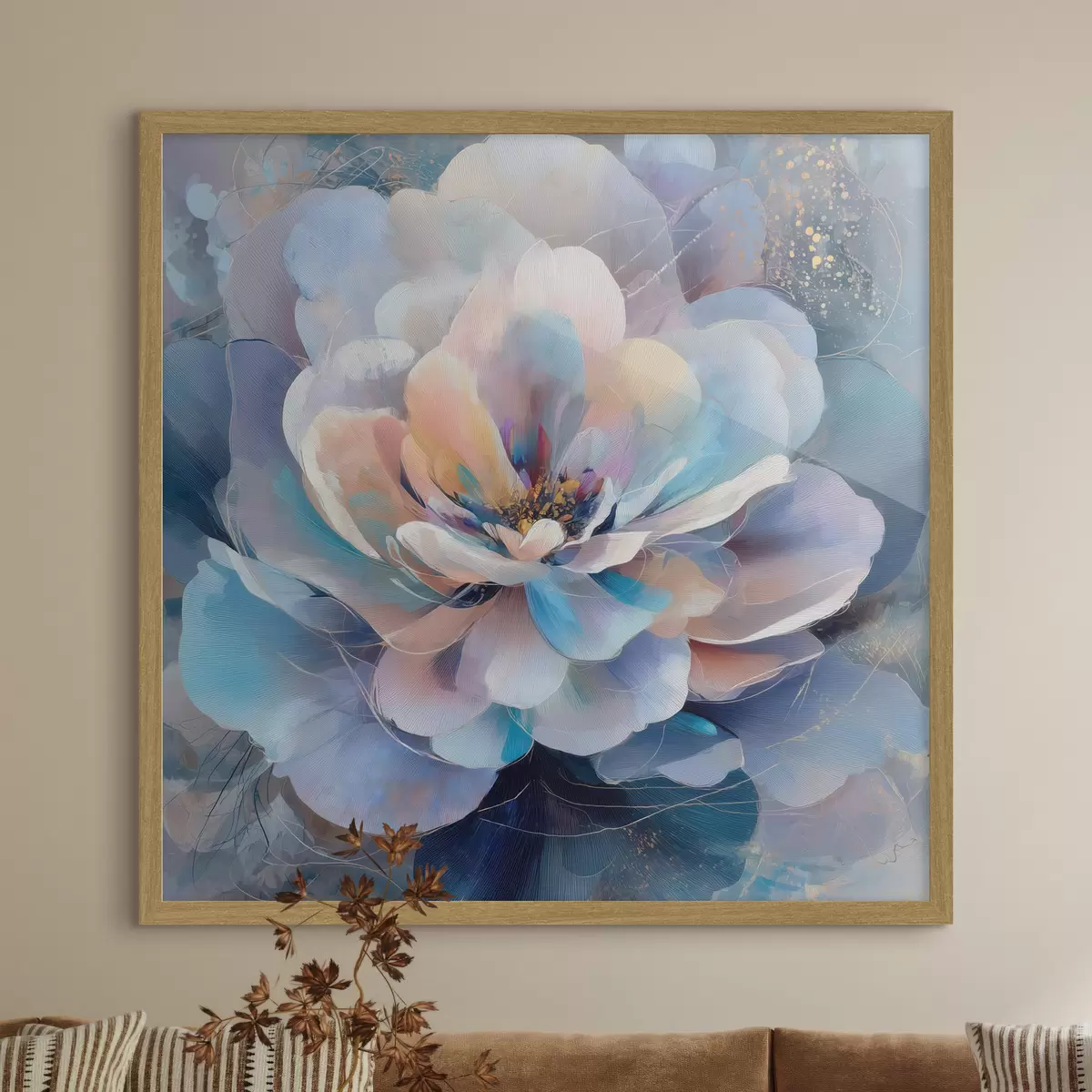 Poster Flor abstracta en tonos rosas y azules, en estilo pictórico contemporáneo f48185