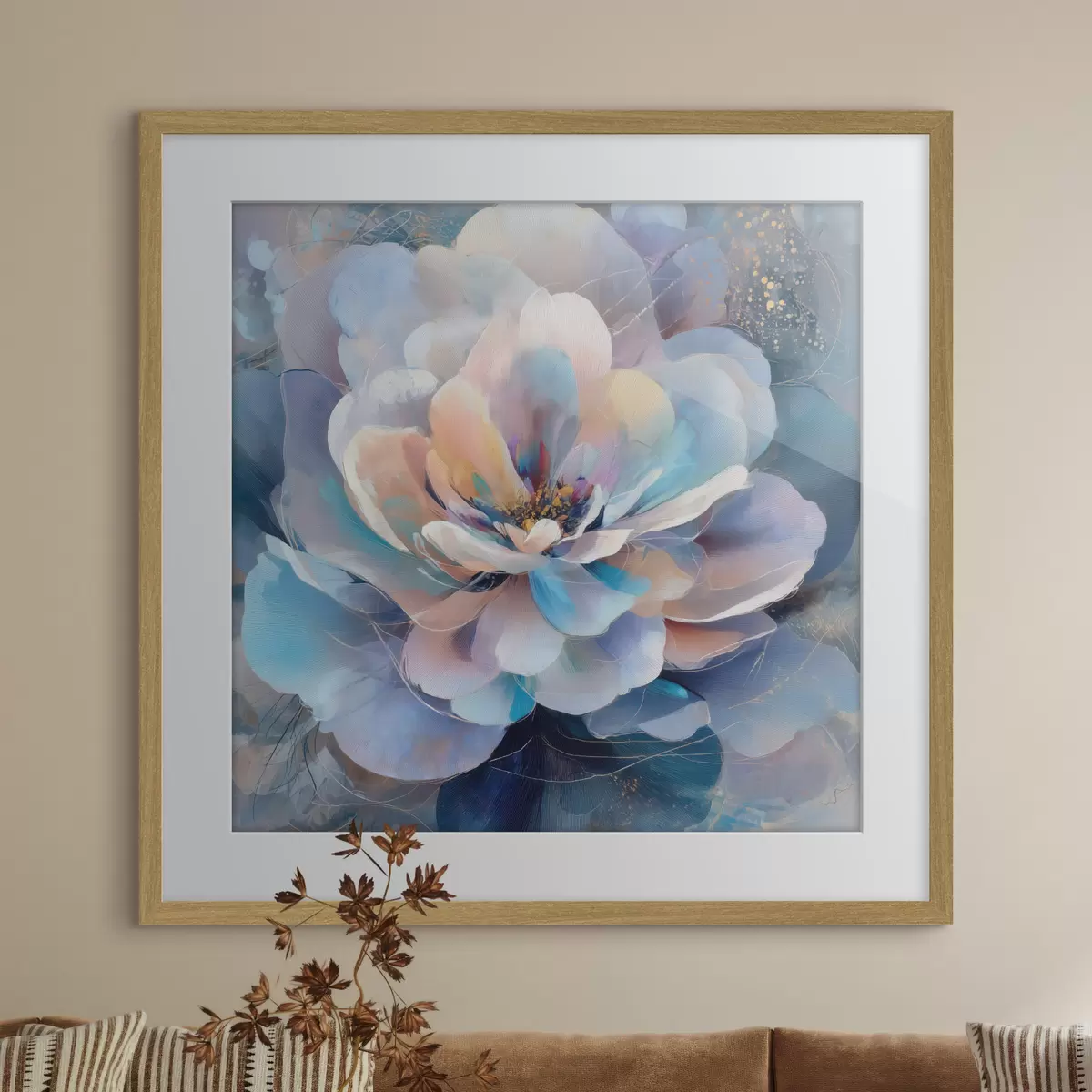 Poster Flor abstracta en tonos rosas y azules, en estilo pictórico contemporáneo f48185