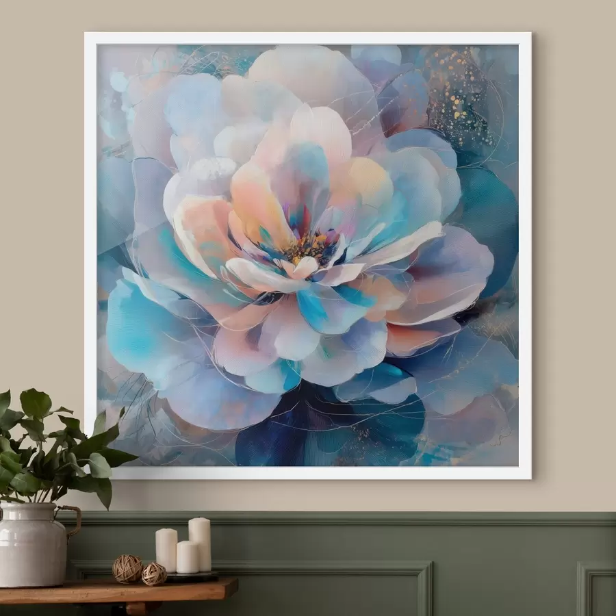 murales de pared Flor abstracta en tonos rosas y azules, en estilo pictórico contemporáneo f48185