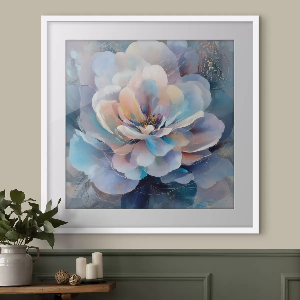 Poster Flor abstracta en tonos rosas y azules, en estilo pictórico contemporáneo f48185