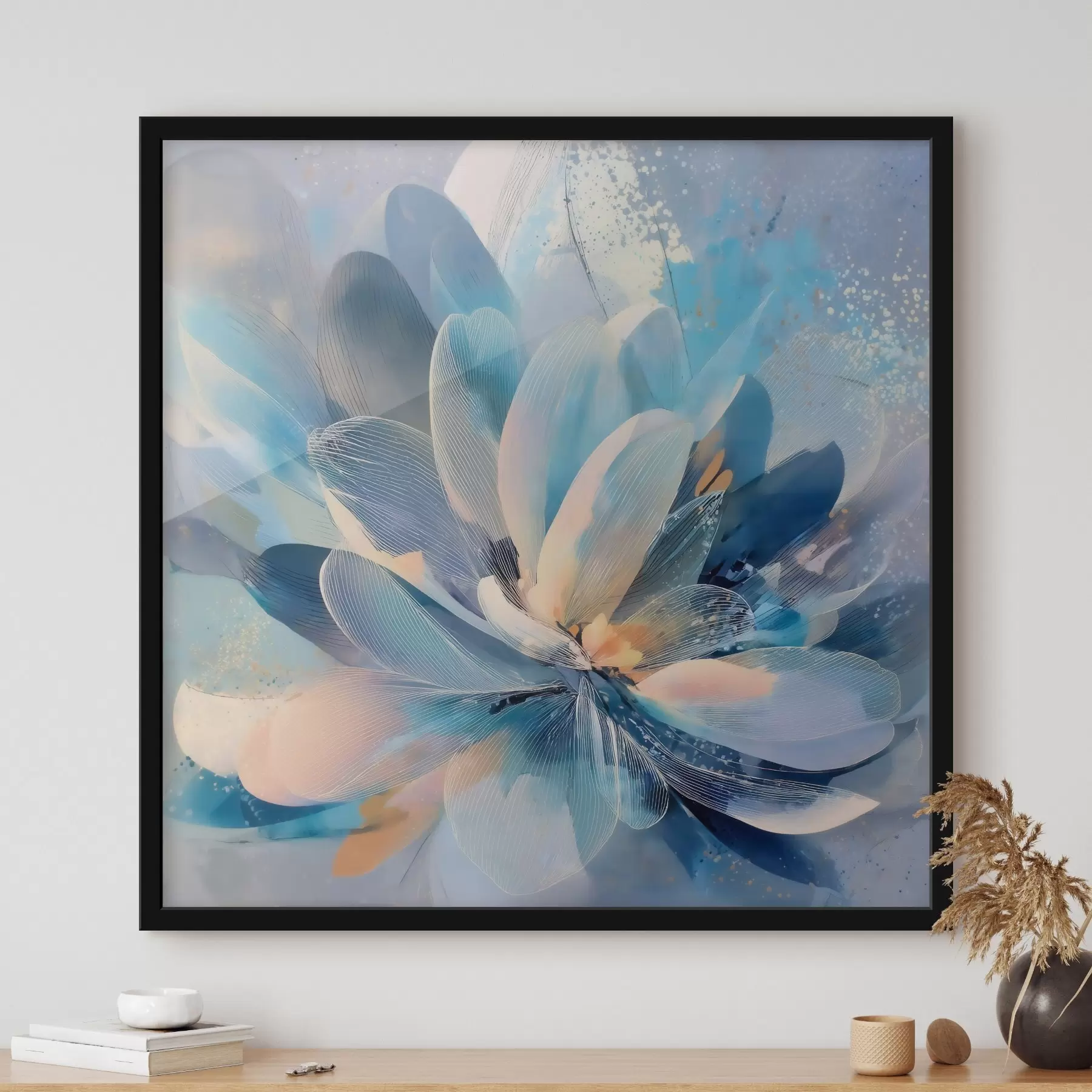 murales de pared Flor abstracta en tonos fríos, al estilo de un póster artístico f48186