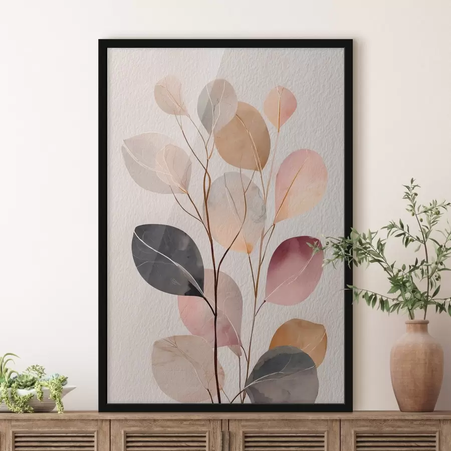 murales de pared Rama abstracta en tonos beige y coral, en estilo acuarela f48188