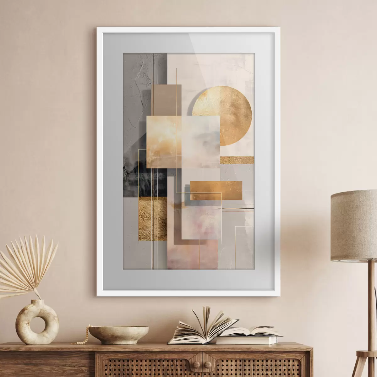 Poster Composición decorativa con rectángulos y un círculo en una paleta de tonos cálidos en beige y marrón f48196