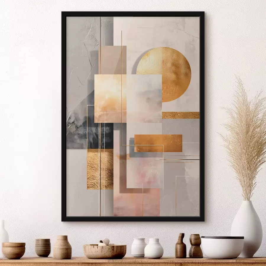 murales de pared Composición decorativa con rectángulos y un círculo en una paleta de tonos cálidos en beige y marrón f48196