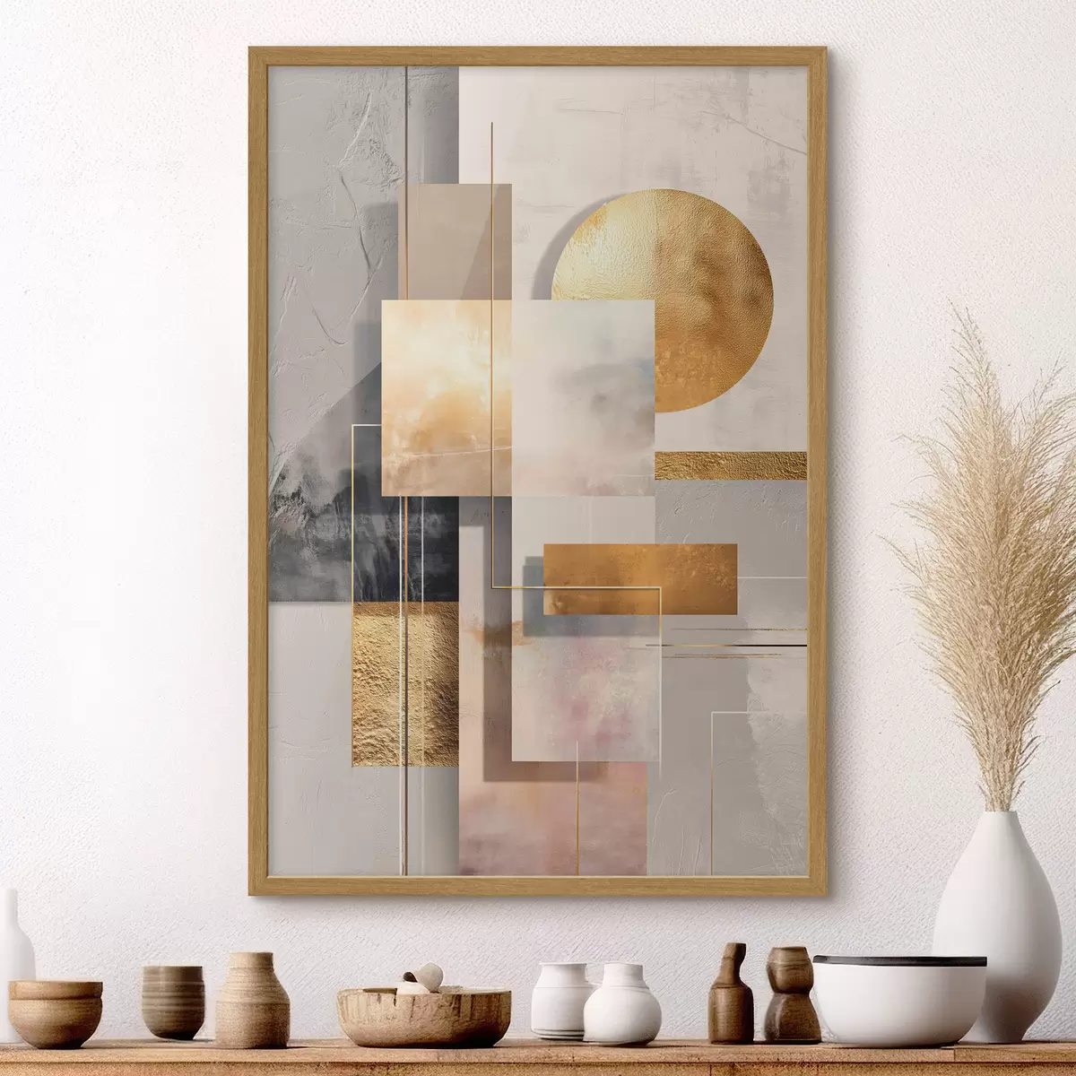 Poster Composición decorativa con rectángulos y un círculo en una paleta de tonos cálidos en beige y marrón f48196