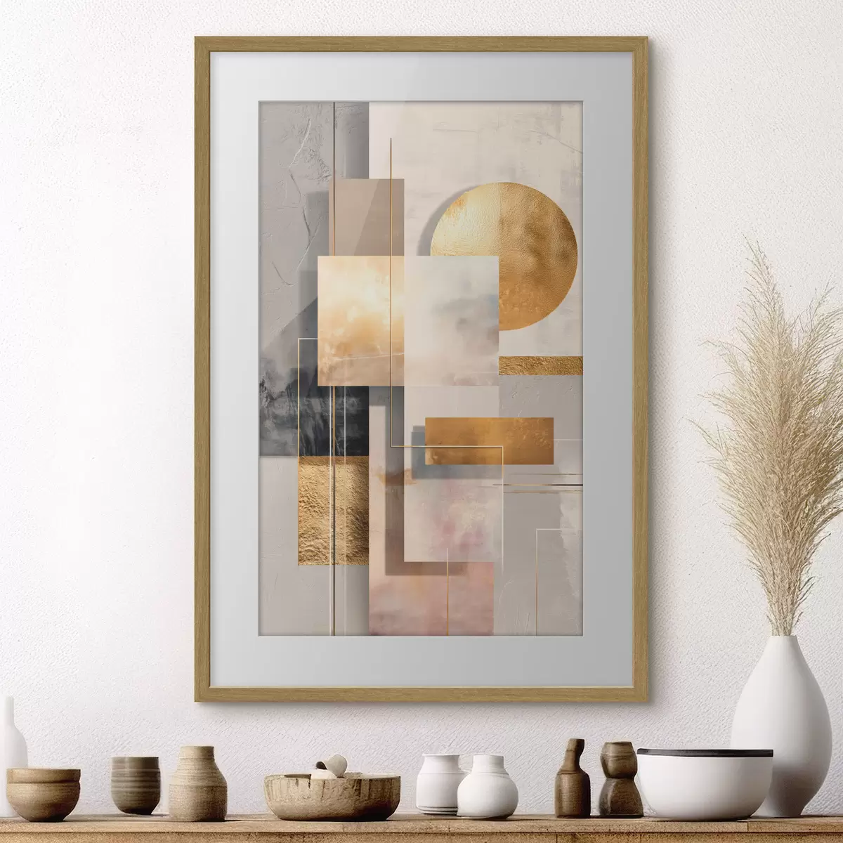 Poster Composición decorativa con rectángulos y un círculo en una paleta de tonos cálidos en beige y marrón f48196