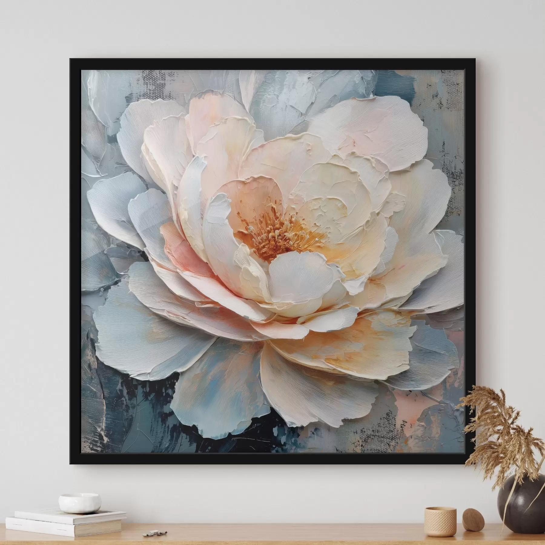 murales de pared Primer plano de una flor con pinceladas texturizadas y expresivas, en un estilo pictórico contemporáneo f48198