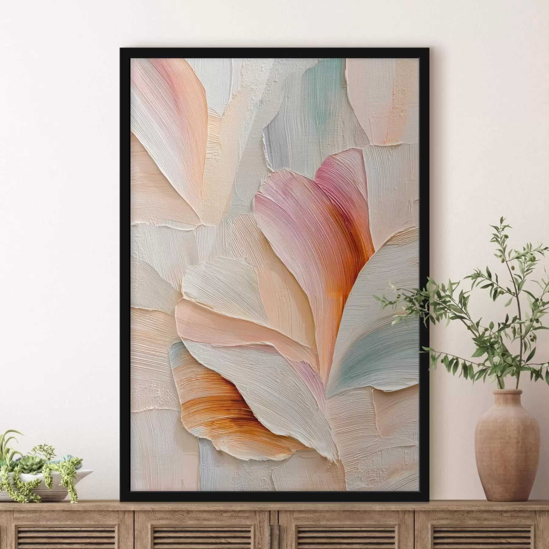 murales de pared Ilustración artística con pétalos volumétricos en estilo pictórico contemporáneo f48201