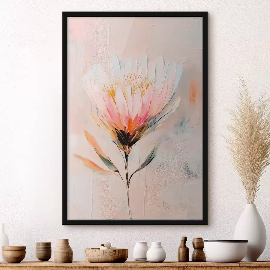 murales de pared Flor de protea en suaves tonos rosados, al estilo de una pintura al óleo f48205